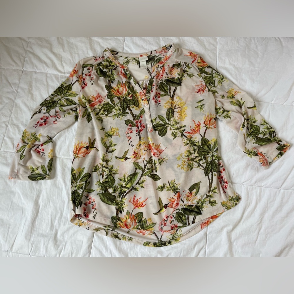 H&M Cream Blouse with Beautiful Floral Design